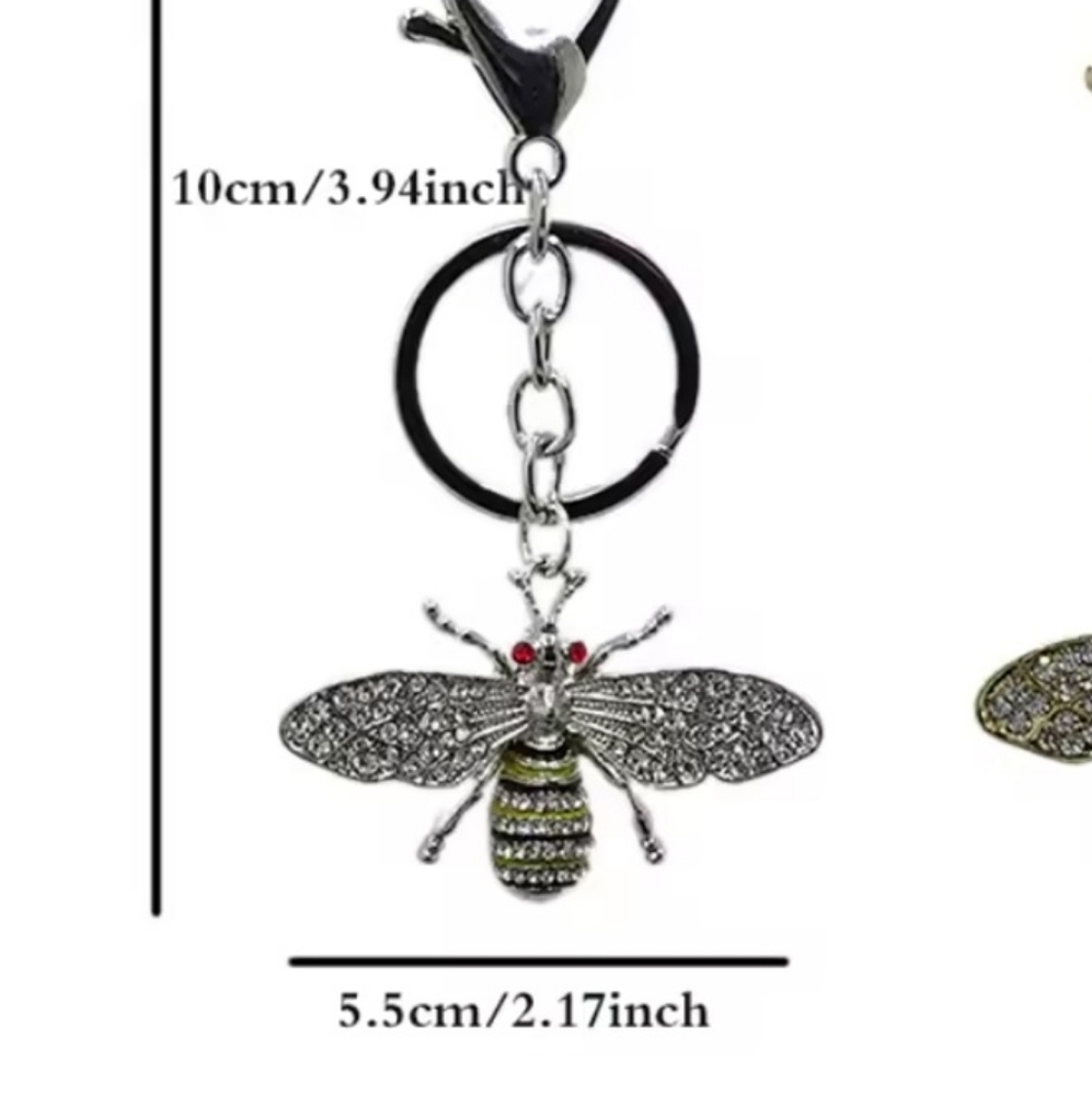 🐝CRYSTAL SILVER BUMBLE BEE KEY CHAIN/ PURSE CHARM - Picture 2 of 3